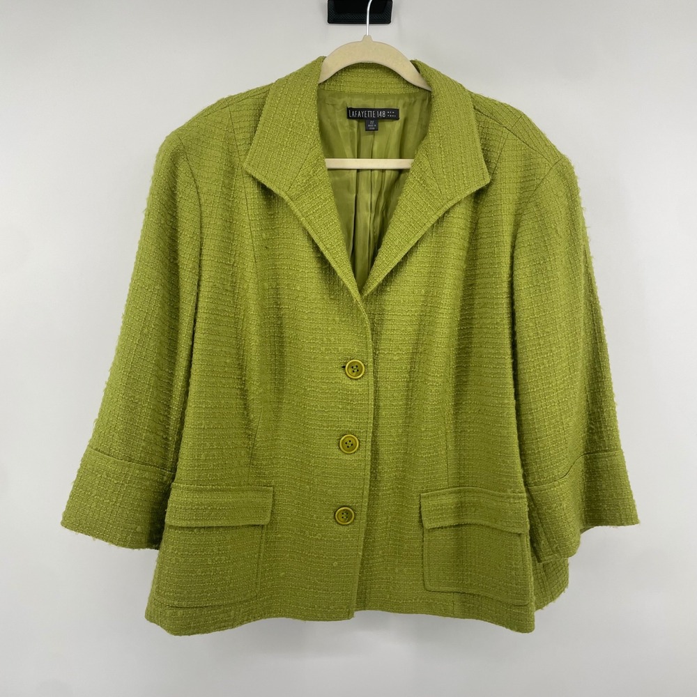 Lafayette 148 Blazer Womens 22 Green Wool Mohair Textured Three Button Jacket